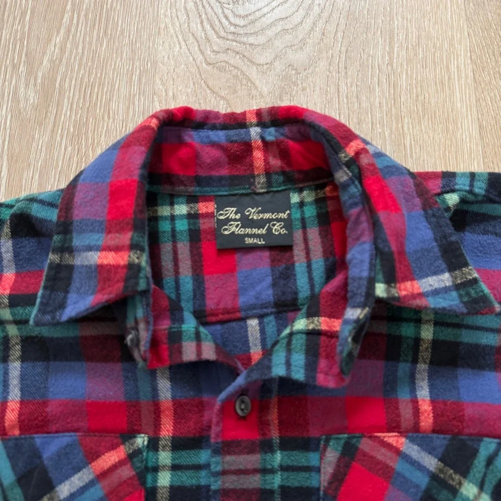 Vermont Flannel Co Plaid Button Down‎ Shirt Mens Small Red Blue Heavy Cotton USA